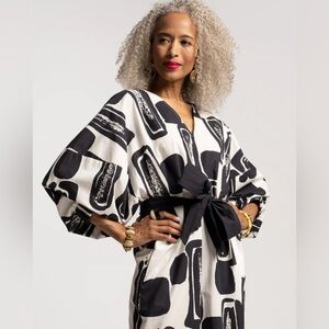 FRANCES VALENTINE Rosa Caftan Flintstone Oyster Black